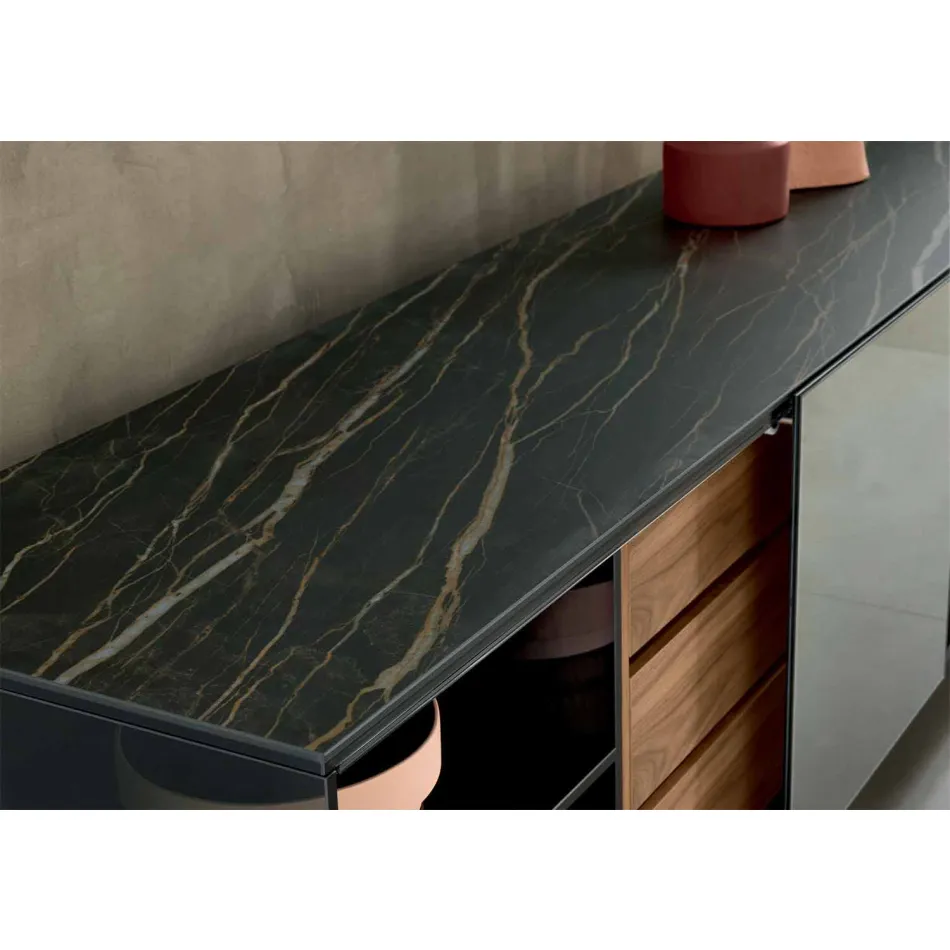 Rauchglas Wohnzimmer Sideboard mit Bronze Spiegeltür Made in Italy - Dumm Viadurini