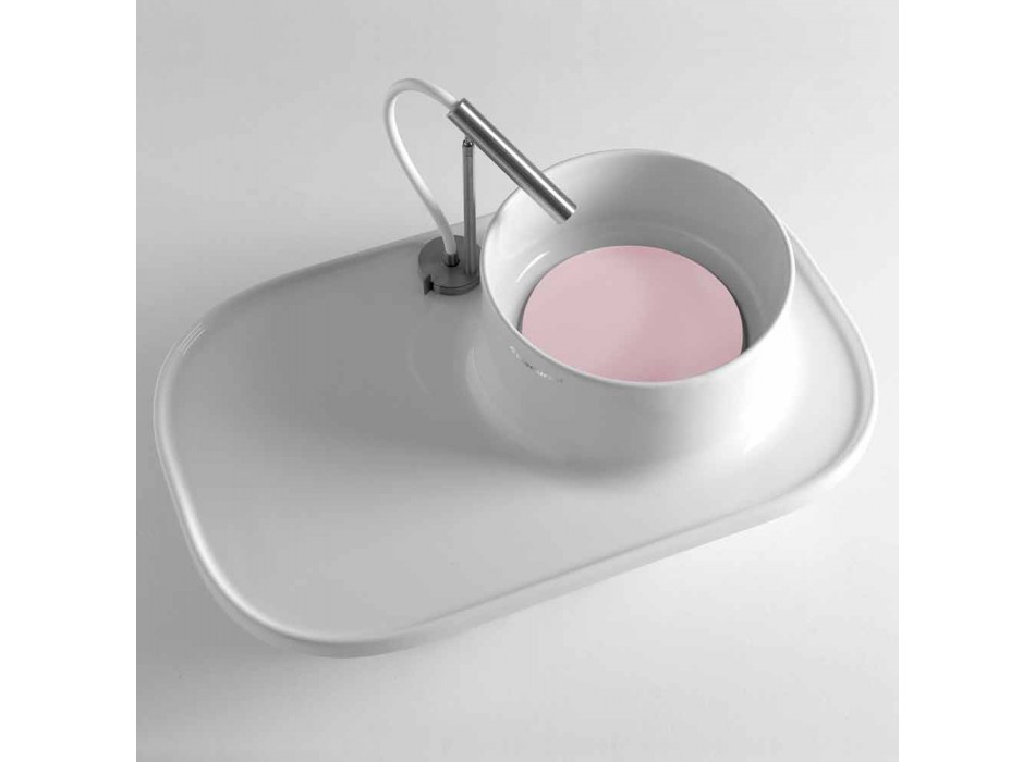 Regal mit integriertem Waschbecken aus glänzend weißer Keramik Made in Italy - Uber Viadurini