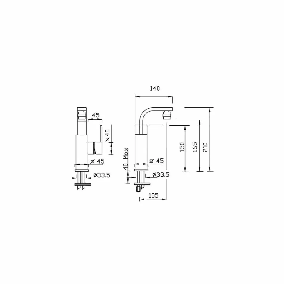 Design Badezimmer Bidet Mixer aus Messing ohne Abfluss Made in Italy - Panela Viadurini