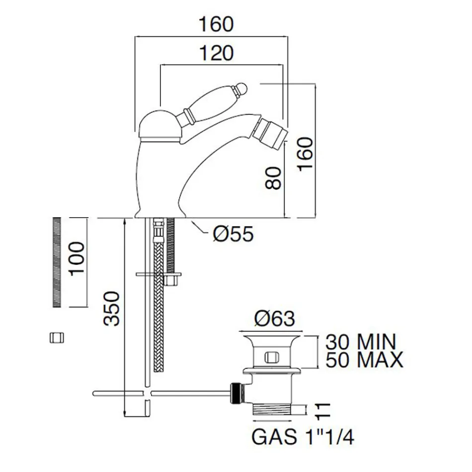 Bidetmischer im klassischen Stil aus handgefertigtem Messing mit Hebel – Noriana Viadurini