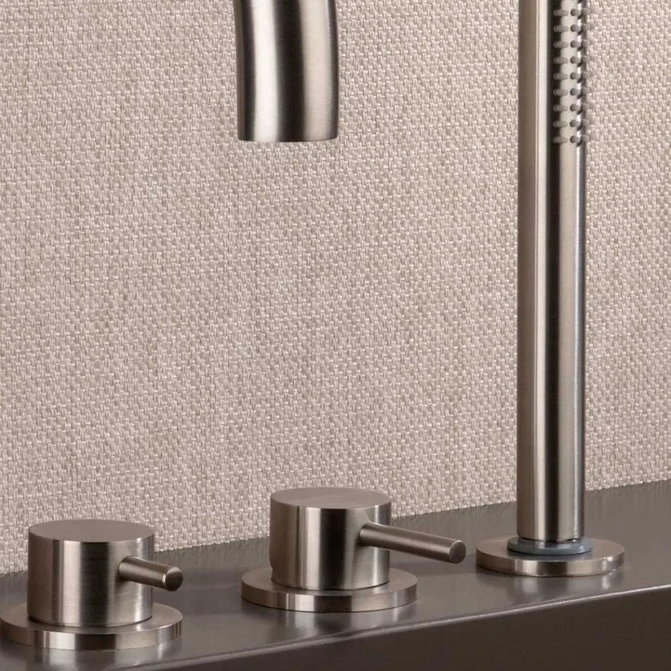 4-Loch Wannenrandmischer mit Auslauf aus AISI 316L-Stahl - Artigli Viadurini