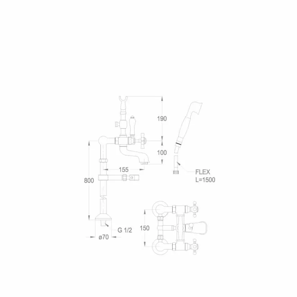Klassischer Bodenmischer für Badewanne Made in Italy Messing - Omidio Viadurini