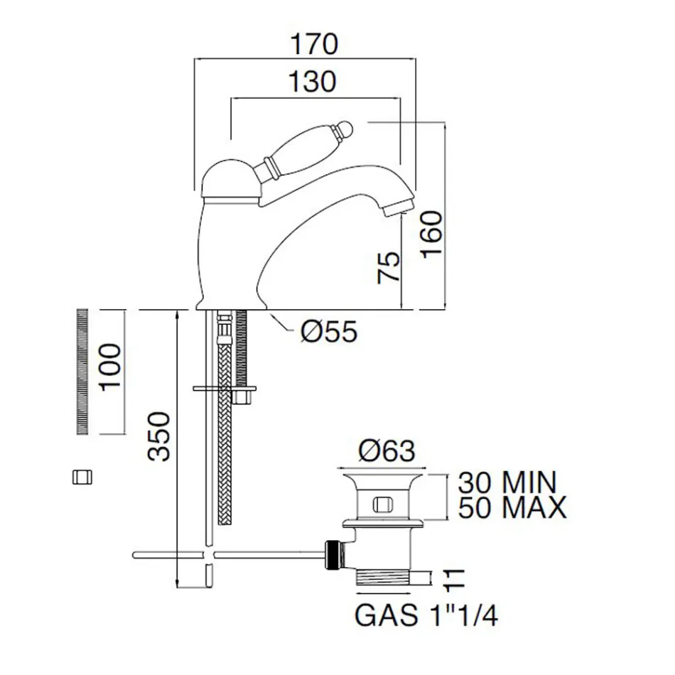 Handgefertigter Waschtischmischer aus Messing im klassischen Stil mit Hebel – Noriana Viadurini