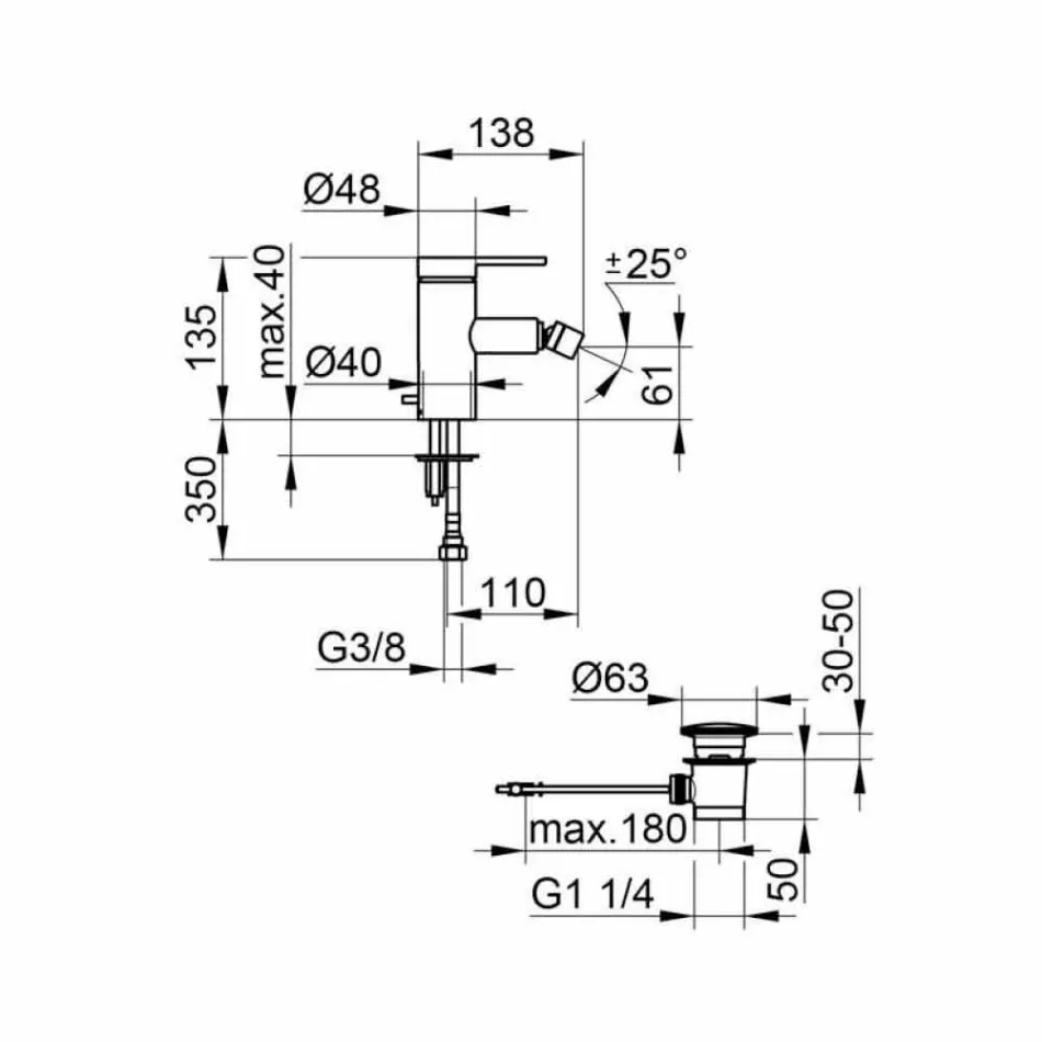 Moderner Bidetmischer mit Pop-up-Abfall aus Chrommetall - Zanio Viadurini