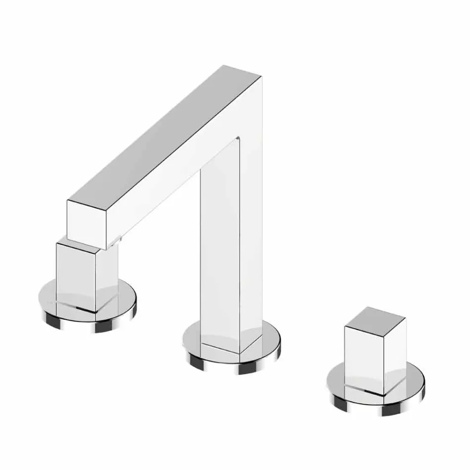 Moderner dreilochiger Waschbeckenmischer aus Chrommetall - Girino Viadurini