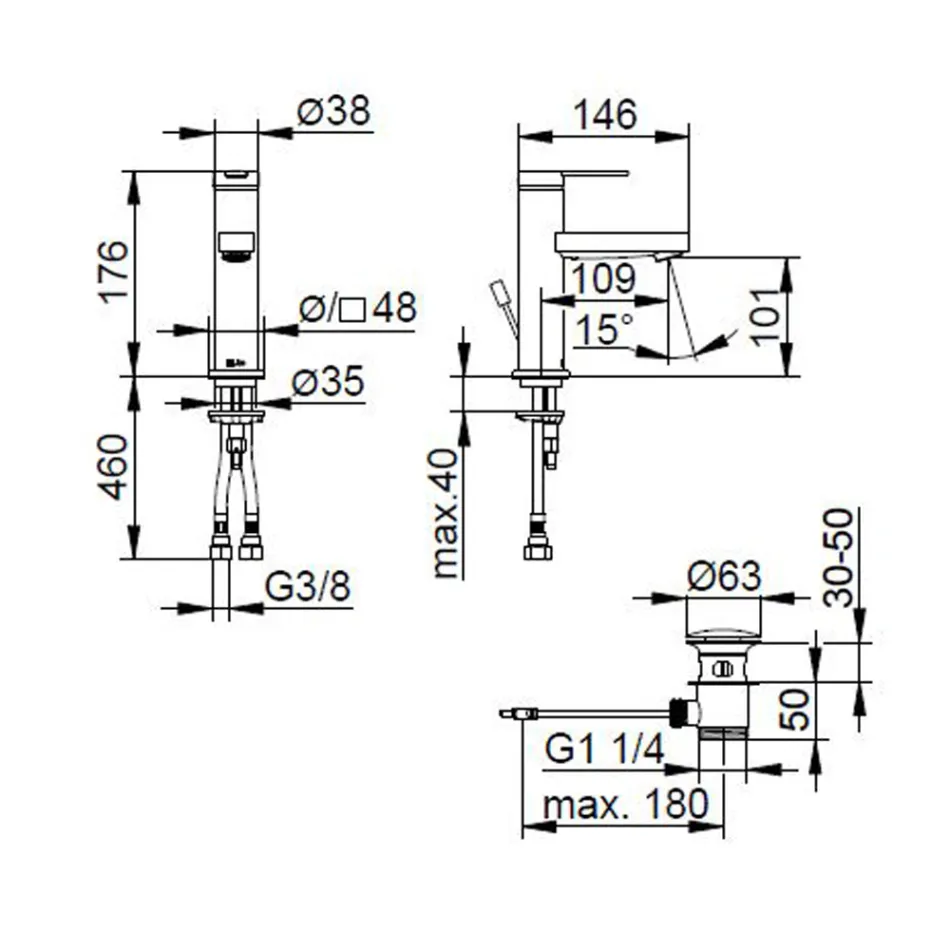 Einhebel-Waschtischmischer mit flachem Design aus verchromtem Messing - Agenore Viadurini