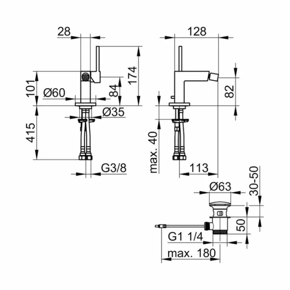 Modernes Design Einhebel-Bidetmischer aus verchromtem Metall - Girino Viadurini