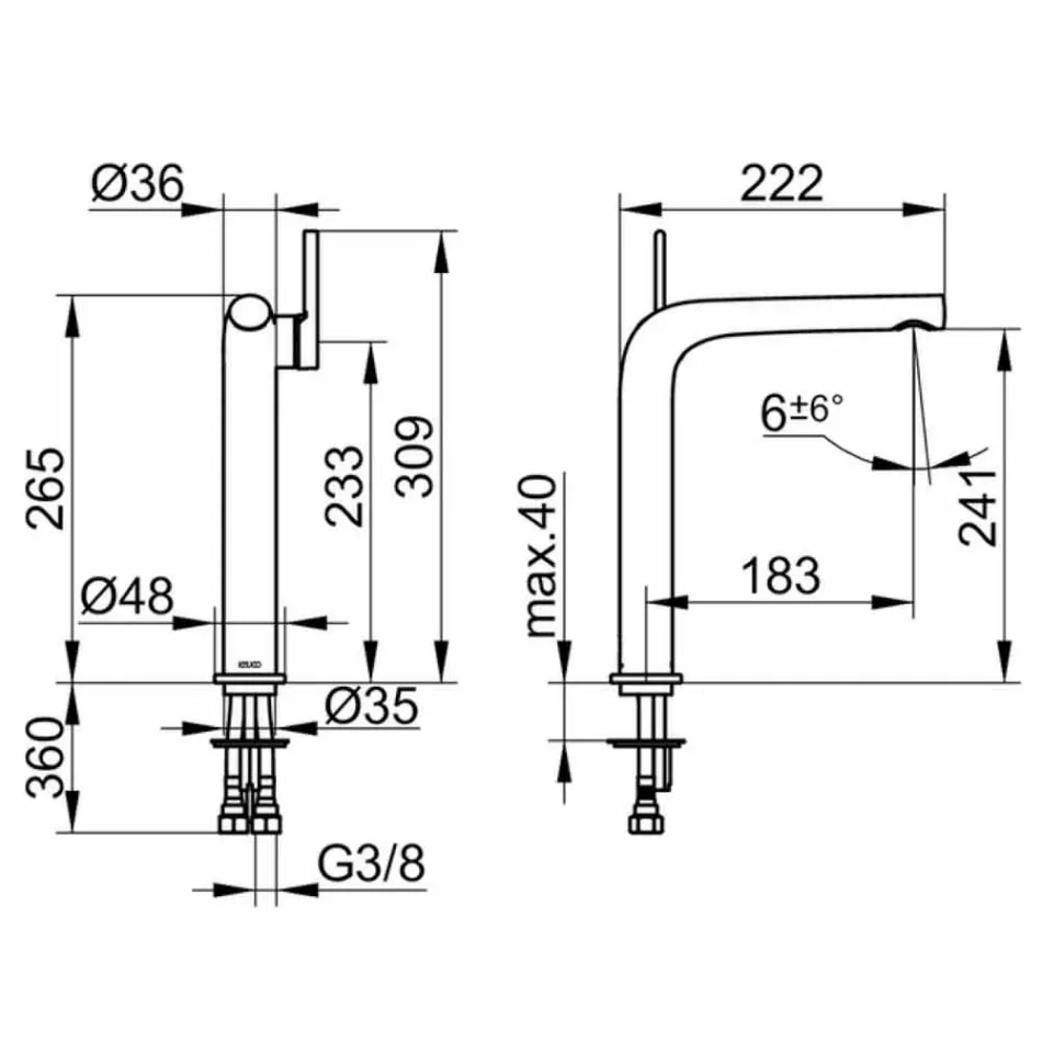 Moderner Einhebelmischer für Waschbecken ohne Metallablauf - Pinto Viadurini