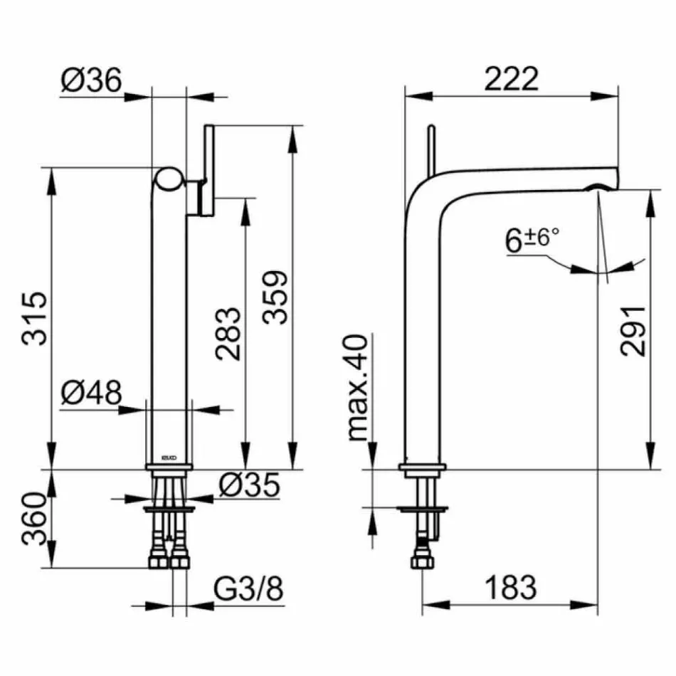 Moderner Einhebelmischer für Waschbecken ohne Metallablauf - Pinto Viadurini