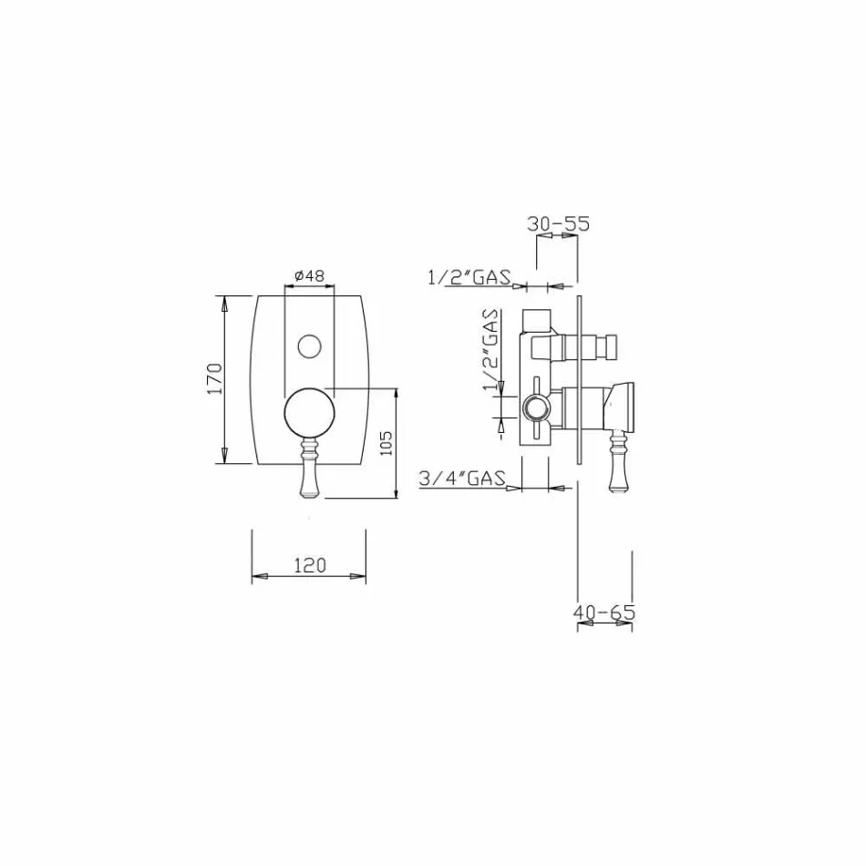 Design Messing Dusche oder Badewanne Mixer Made in Italy - Neno Viadurini