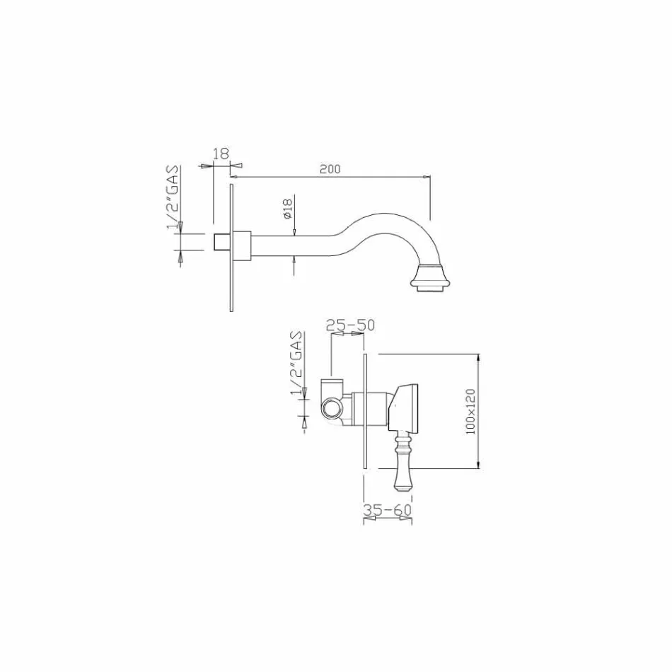 Wand-Waschtischmischer aus Messing Hergestellt in Italien - Neno Viadurini