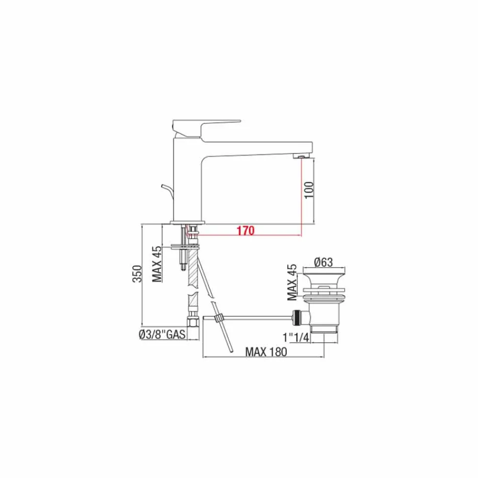 Waschbeckenmischer mit Messingablauf Made in Italy - Sindra Viadurini