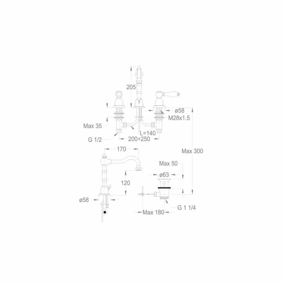 Waschtisch-Waschtischmischer aus verchromtem Messing Made in Italy - Binsu Viadurini