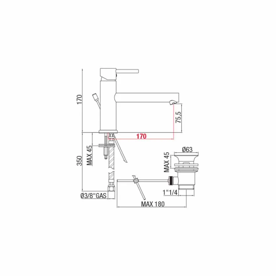 Waschtischmischer aus verchromtem Messing mit Abfluss made in Italy - Ermia Viadurini