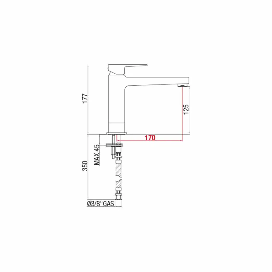 Erweiterter Mischer ohne Abfluss für Waschbecken aus Messing Made in Italy - Sindra Viadurini
