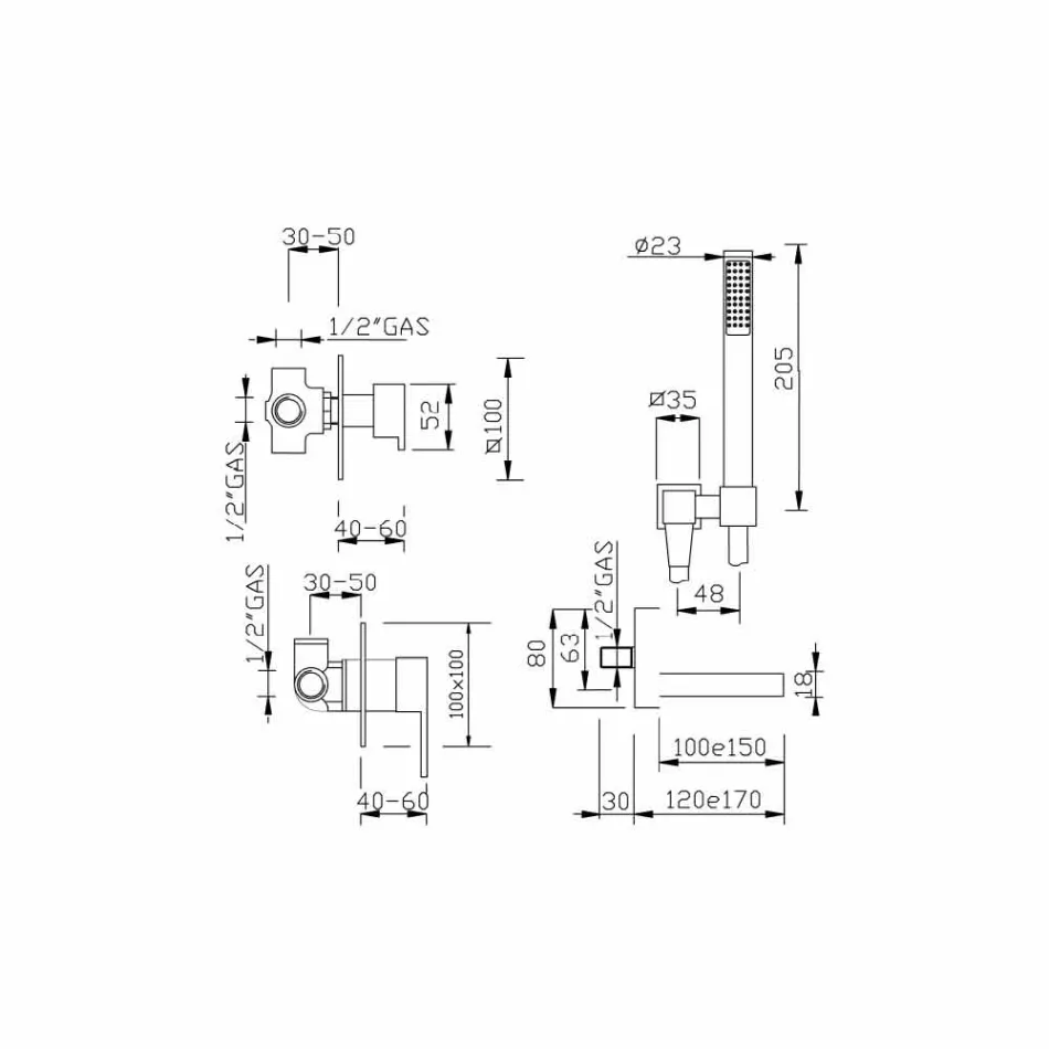 Eingebauter Bademischer mit Duschset Made in Italy - Bibo Viadurini