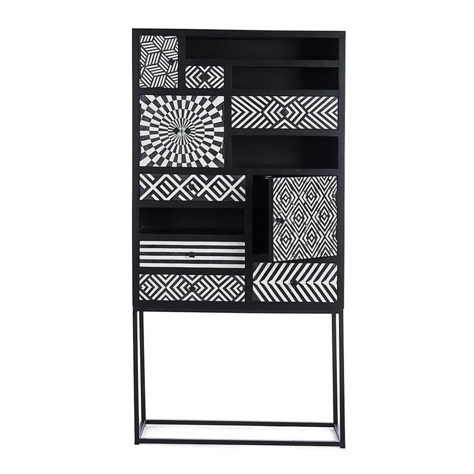 Ethnischer Mosaikschrank 4 Türen 6 Schubladen aus Mangoholz - Vanitoso Viadurini