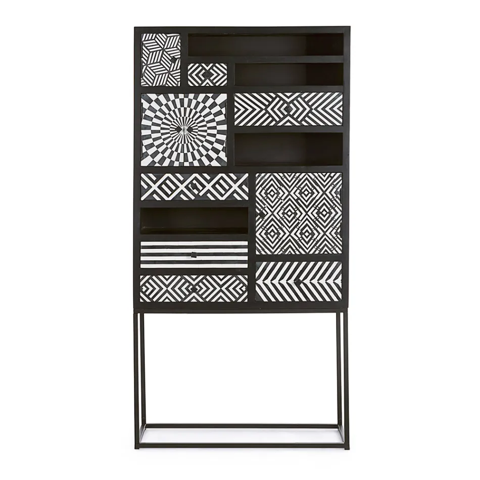 Ethnischer Mosaikschrank 4 Türen 6 Schubladen aus Mangoholz - Vanitoso Viadurini