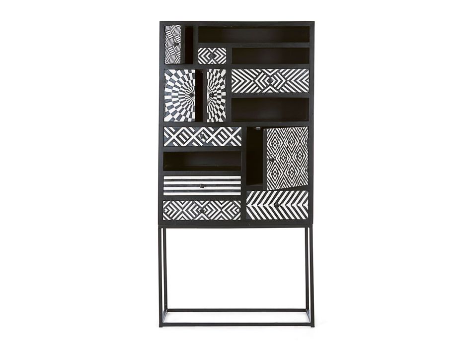 Ethnischer Mosaikschrank 4 Türen 6 Schubladen aus Mangoholz - Vanitoso Viadurini