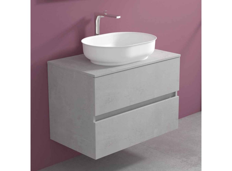 Abgehängte Badezimmermöbel und ovales Waschbecken, modernes Design - Cesiro Viadurini
