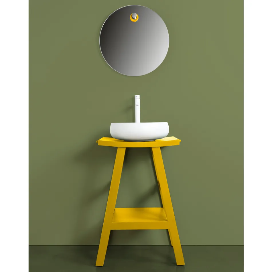 Badmöbel aus wiedergewonnenem Teakholz mit gelber halbgebogener Platte - Raomi Viadurini