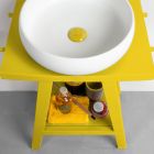 Badmöbel aus wiedergewonnenem Teakholz mit gelber halbgebogener Platte - Raomi Viadurini