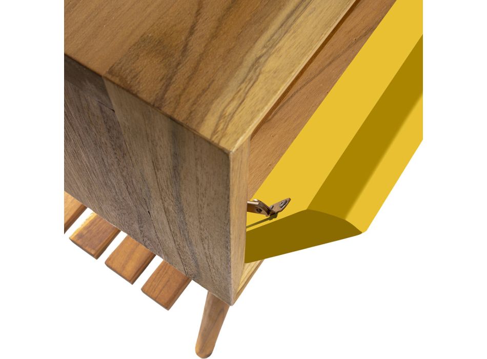 Badezimmermöbel aus natürlichem Teakholz mit gelber Schublade - Gatien Viadurini