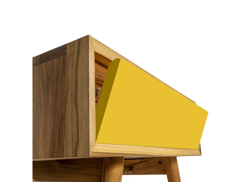 Badezimmermöbel aus natürlichem Teakholz mit gelber Schublade - Gatien Viadurini