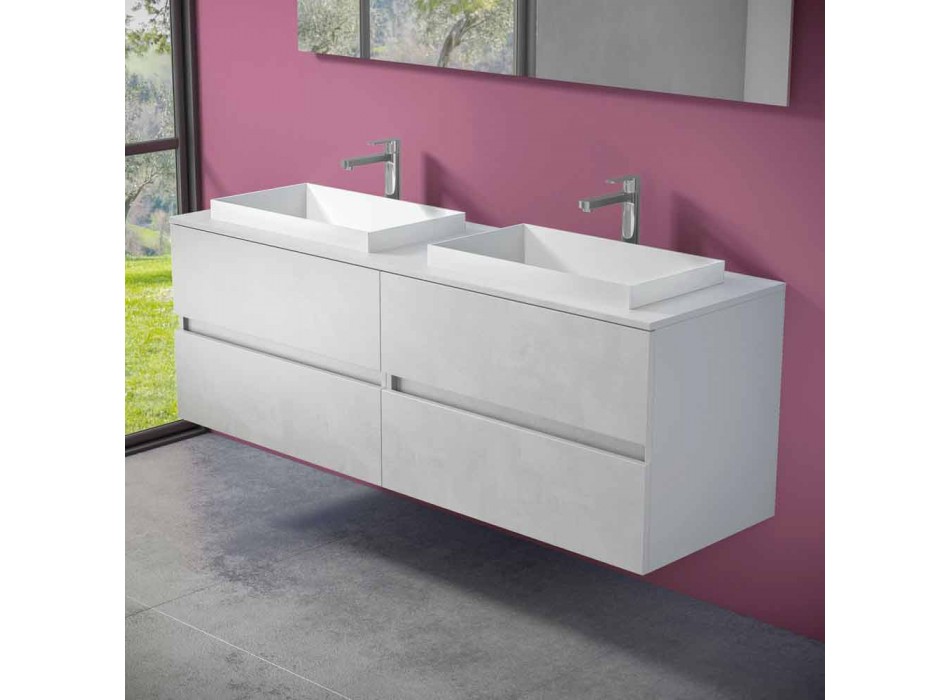 Abgehängte Badezimmermöbel mit doppelt eingebautem Waschbecken, modernes Design - Dumbo Viadurini