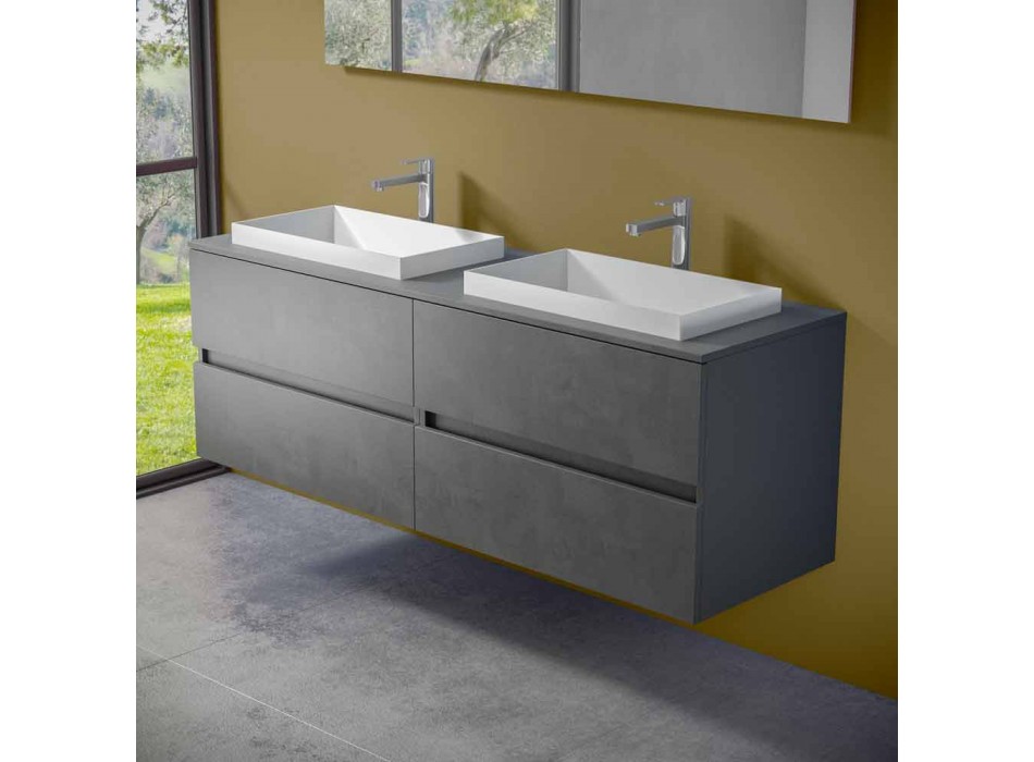 Abgehängte Badezimmermöbel mit doppelt eingebautem Waschbecken, modernes Design - Dumbo Viadurini