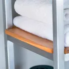 Säulen-Badezimmerschrank aus Teakholz und Stahl mit 4 offenen Regalen - Tamburino Viadurini