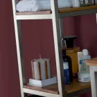 Säulen-Badezimmerschrank aus Teakholz und Stahl mit 4 offenen Regalen - Tamburino Viadurini