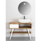 Weißer bodenstehender Badezimmerschrank aus natürlichem Teakholz mit farbigen Schubladen - Benoit Viadurini