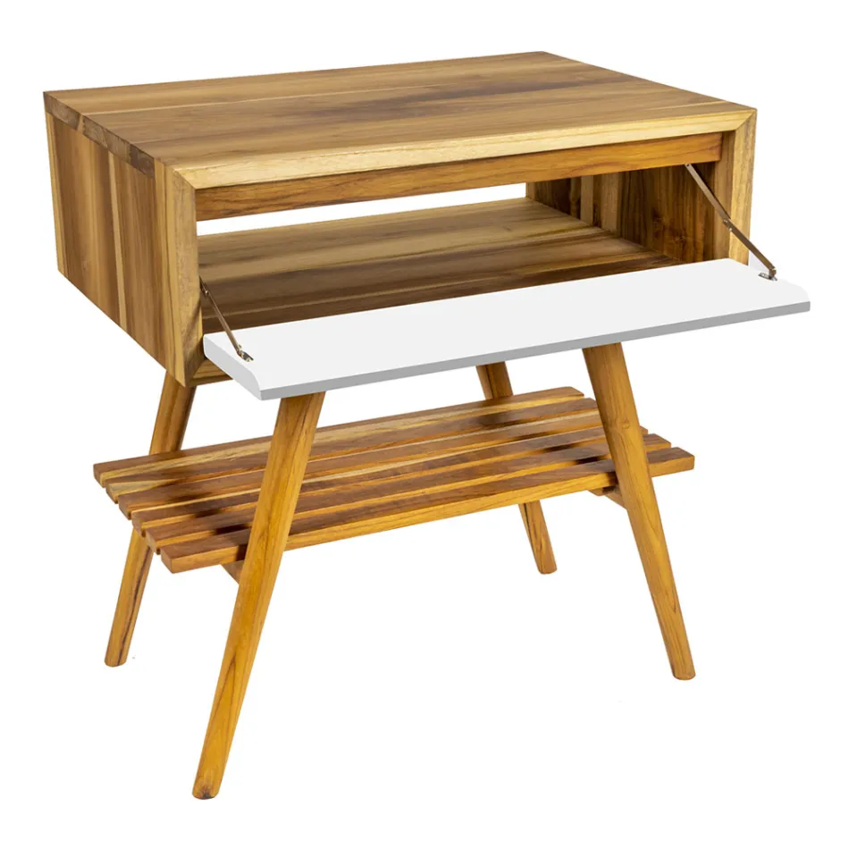 Boden-Badezimmerschrank aus wiedergewonnenem Teakholz und weißer Stützplatte - Gatien Viadurini