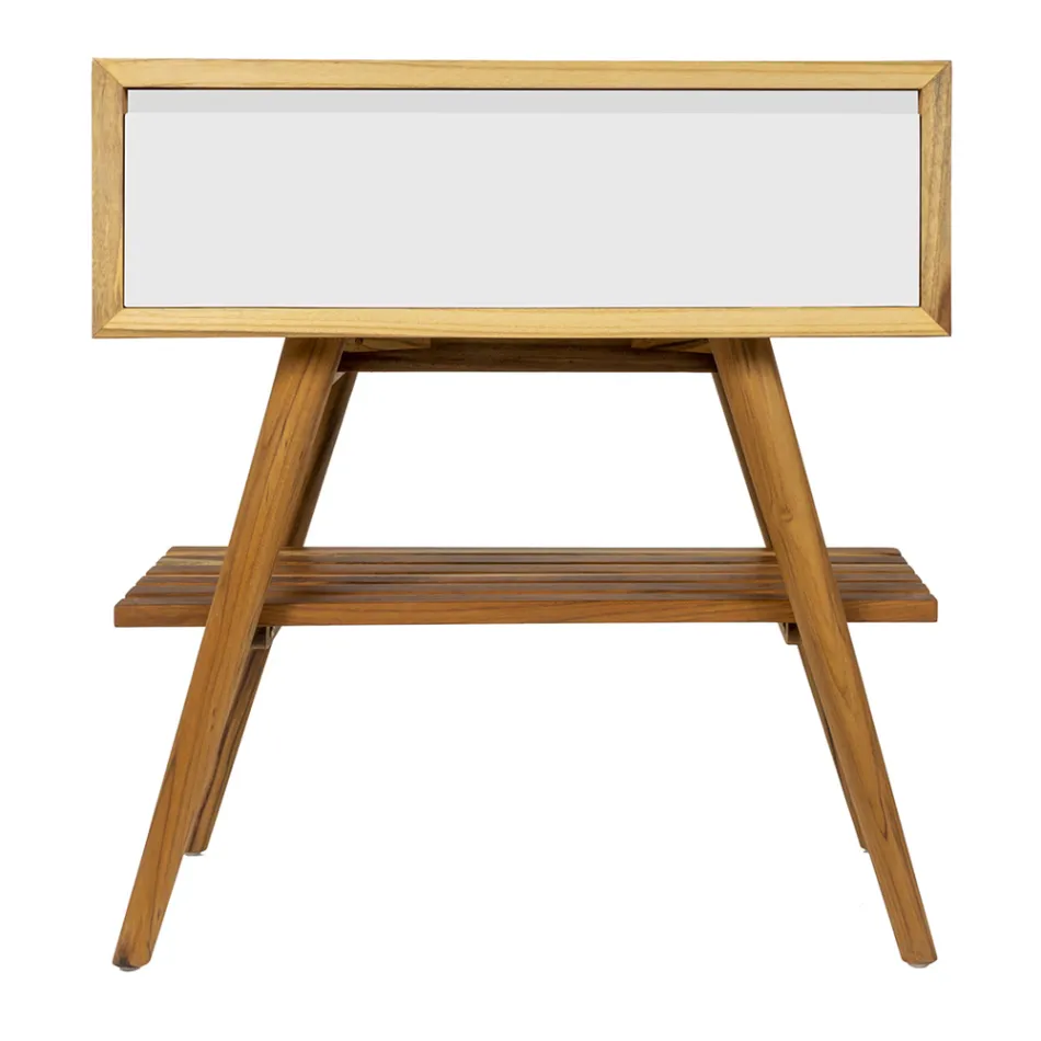 Boden-Badezimmerschrank aus wiedergewonnenem Teakholz und weißer Stützplatte - Gatien Viadurini