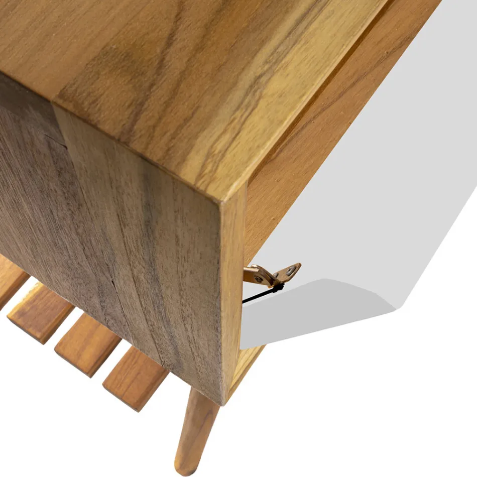 Boden-Badezimmerschrank aus wiedergewonnenem Teakholz und weißer Stützplatte - Gatien Viadurini