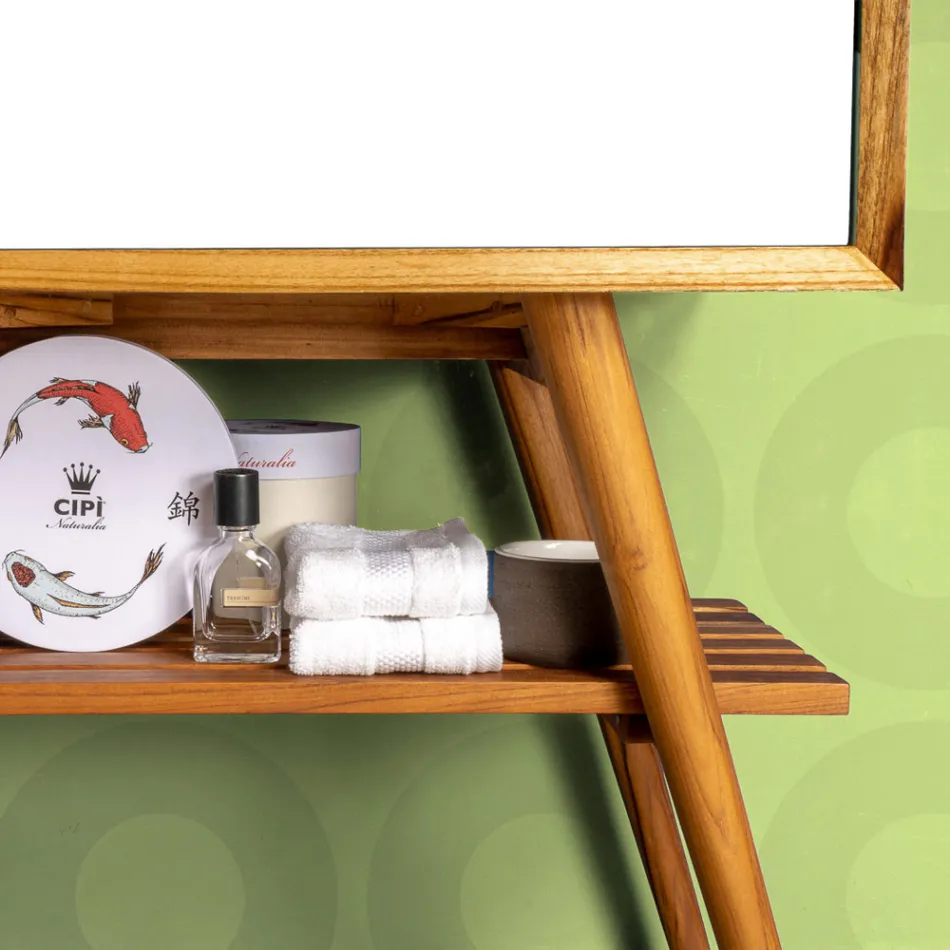 Boden-Badezimmerschrank aus wiedergewonnenem Teakholz und weißer Stützplatte - Gatien Viadurini