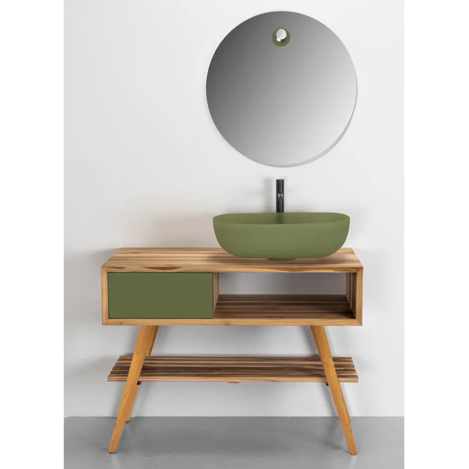 Moderner freistehender Badezimmerschrank aus natürlichem grünem Teak - Benoit Viadurini