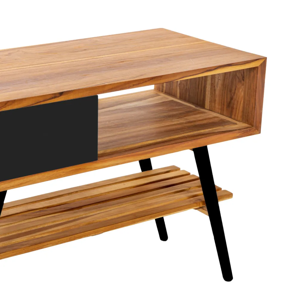 Moderner schwarzer Badezimmerschrank aus natürlichem Teakholz mit Schubladen - Benoit Viadurini