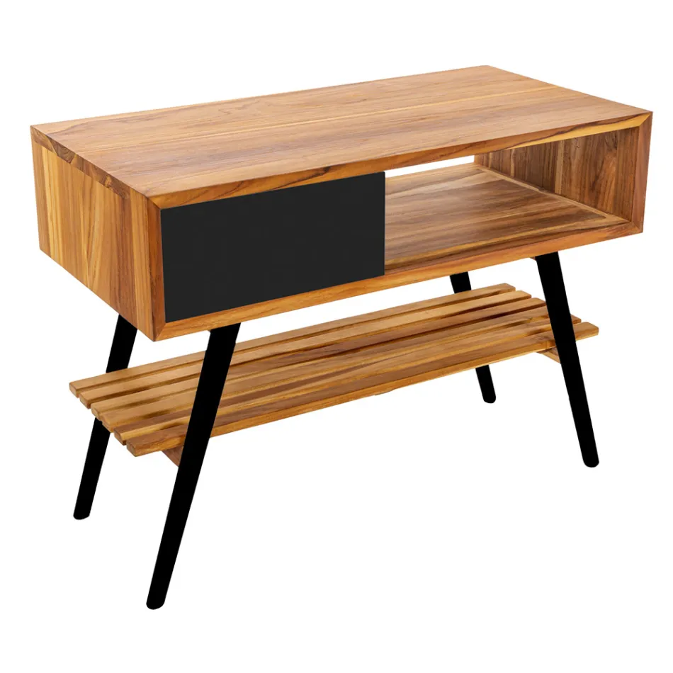 Moderner schwarzer Badezimmerschrank aus natürlichem Teakholz mit Schubladen - Benoit Viadurini