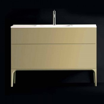 Badezimmerschrank mit Waschbecken in lackiertem Holz 120x85x46cm Bernstein, made in Italy