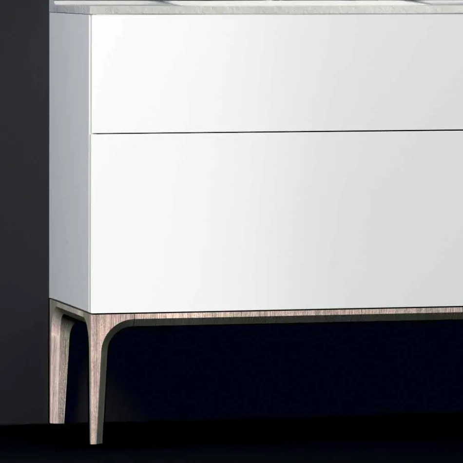 Badezimmerschrank mit integriertem modernen Waschbecken Bernstein, Harz und lackiertem Holz Viadurini