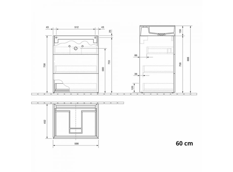 Modernes Design Boden Badezimmerschrank aus Laminat mit Harz Waschbecken - Pompei Viadurini
