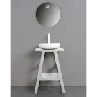 Design-Badezimmerschrank aus natürlichem Teakholz mit mattweißer Platte und Halterung - Raomi Viadurini