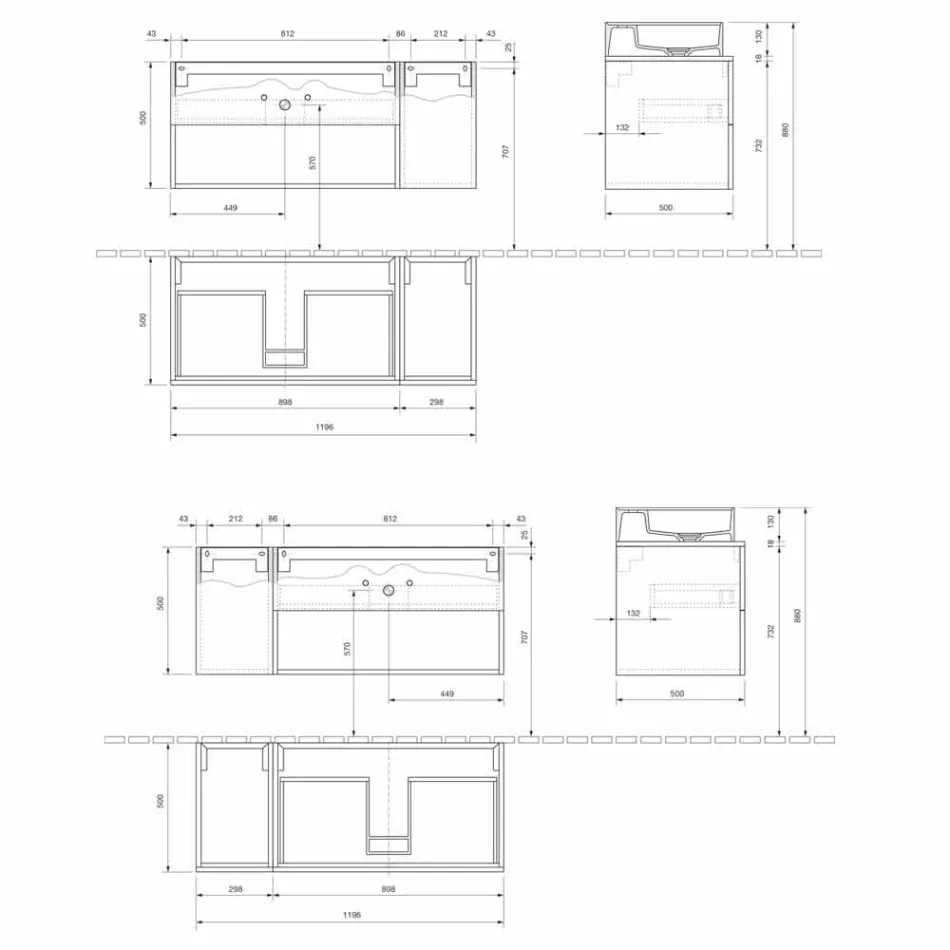 Badezimmerschrank mit hängendem Design und modernem Arbeitsplattenwaschbecken - Pistillo Viadurini