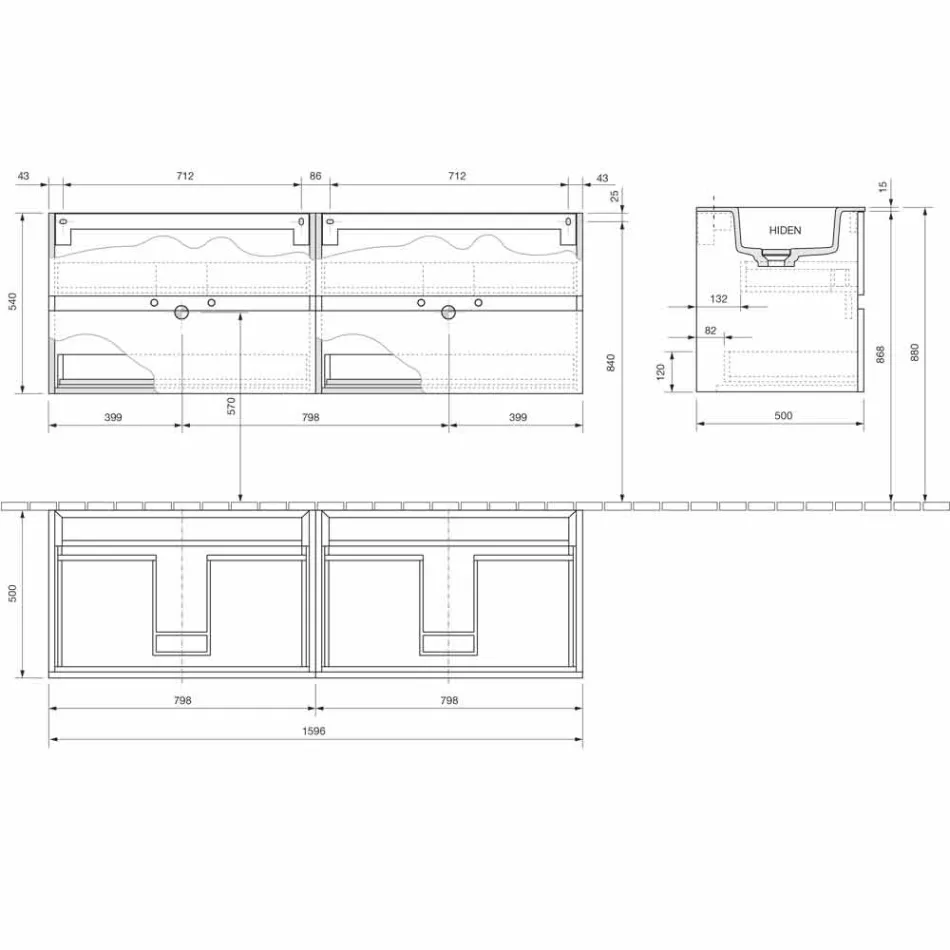 Doppelwaschbecken Badezimmerschrank, modernes Design in 4 Ausführungen aufgehängt - Doublet Viadurini
