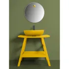 Badezimmerschrank aus gelbem Teakholz mit halbgebogener Platte und praktischer Ablage - Crina Viadurini