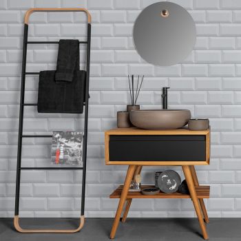 Moderner Badezimmerschrank mit Holzoberfläche und großer schwarzer Farbplatte - Gatien