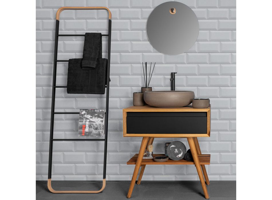 Moderner Badezimmerschrank mit Holzoberfläche und großer schwarzer Farbplatte - Gatien Viadurini