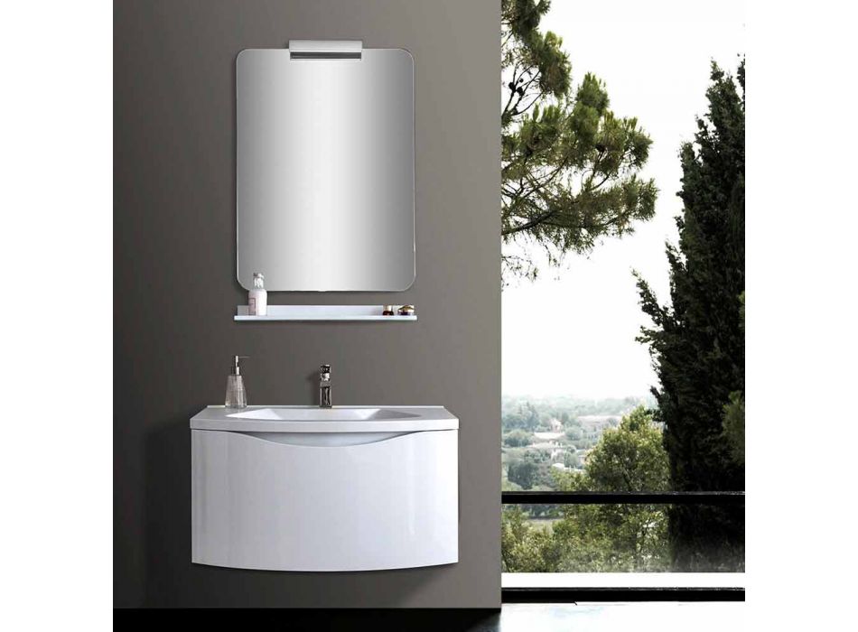 Moderner abgehängter Badezimmerschrank mit Waschbeckenregal und Designspiegel - Michele Viadurini